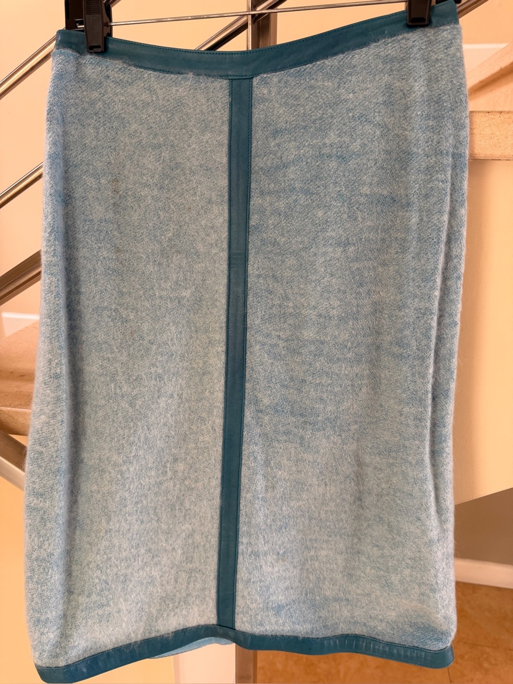 Vintage Plein Sud Light Blue Knit Skirt with Teal Trim